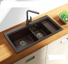 Cargar imagen en el visor de la galería, Double bowl kitchen sink with draining board / 970*505*235mm
