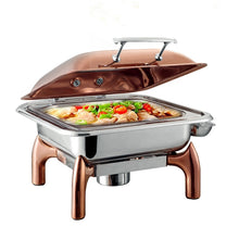Load image into Gallery viewer, Hydraulic induction hotel hot food pot brass &amp; copper rose gold buffet utensils chafing dish with lid
