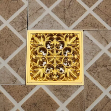 Cargar imagen en el visor de la galería, Square Gold Polished Floor Drain Shower Waste Water Flower Cover
