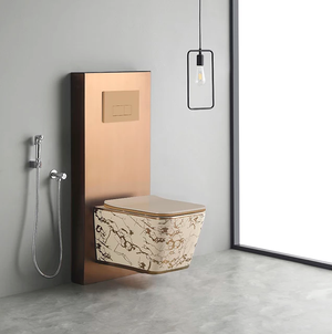 Toilet Bathroom White and Gold Porcelain Fashion Luxury Wall Hung Toilet High Quality Rimless Wall Hung