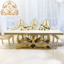 Load image into Gallery viewer, Decoration Wedding Furniture White Glass Sweetheart Gold Dining Table
