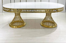 Load image into Gallery viewer, Oval stainless steel base mdf top banquet high gloss dining table
