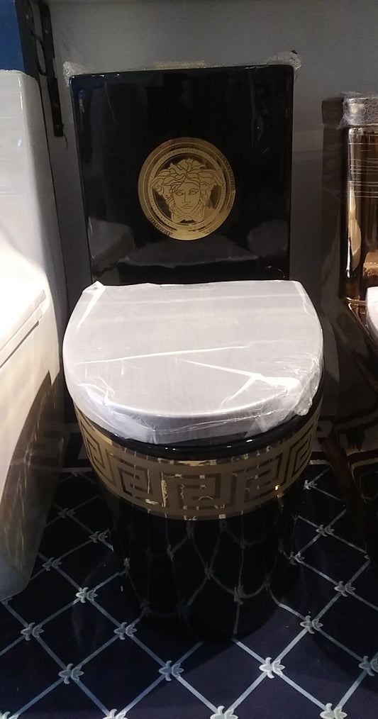 Toilet Bowl Versace Black and Gold Electroplated Porcelain Luxury Edition