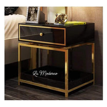 Charger l&#39;image dans la galerie, Modern Wood Metal Glass Nightstand Side Table, End Bedroom Bedside Table Night Stand
