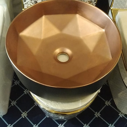 Matt Black Rose-Gold Inside Bathroom sanitary ware Counter Top Luxury Hand Wash Basin