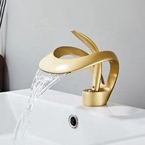Load image into Gallery viewer, Luxury Waterfall Art Basin Faucet Cold Heat Single Hole Brass Bathroom Lavatory Wash Hand Basin Tap
