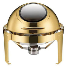 Cargar imagen en el visor de la galería, Luxury Large Stainless Steel Chafing Dish Gold 6.5L Big Roll Top Round Catering Chafing Dish Food Warmer
