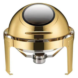 Luxury Large Stainless Steel Chafing Dish Gold 6.5L Big Roll Top Round Catering Chafing Dish Food Warmer