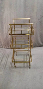 3 Tier Classic Liquor Stainless Steel Gold Tea Service Trolley Hotel Room Push Cart