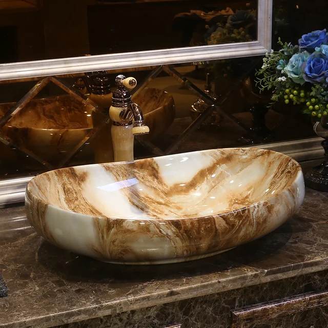 Porcelain tabletop no hole bathroom sink countertop ceramic wash basin