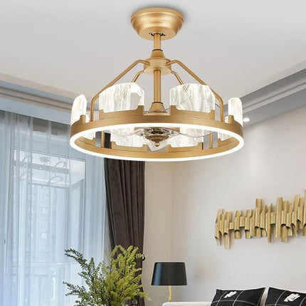 Living Room Chandelier Golden Modern Ceiling Light with Fan and Remote Control