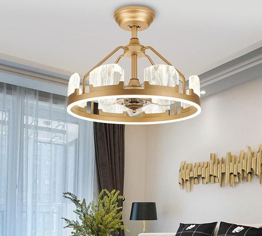 Living Room Chandelier Golden Modern Ceiling Light with Fan and Remote Control