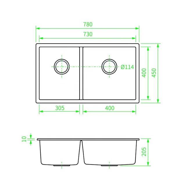 White Kitchen Sink Made of Granite Double Bowl