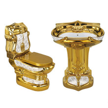 Load image into Gallery viewer, Newest Design Bathroom Gold ColorCeramic Toilet Seat Wash Basin With Pedestal
