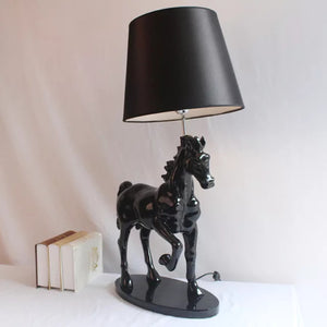 Black Horse Table Lamp Made of Resin