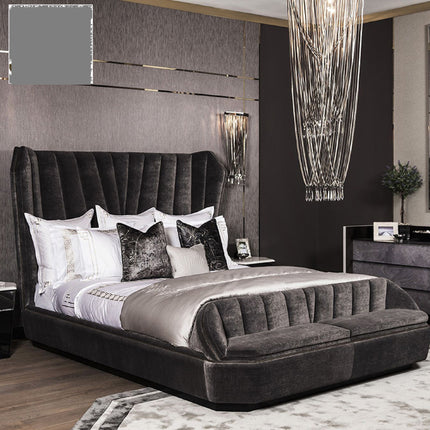 Italian Modern style Bedframe Velvet Solid Wood headboard Bed Customize Color