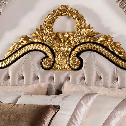 Modern European Italian French Solid Wood Genuine Leather Bedframe Fashion Carved luxurious bed french bedroom furniture