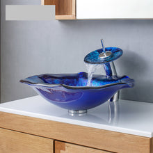 Загрузить изображение в средство просмотра галереи, Cabinet Countertop Luxury Hand Wash Bathroom Glass Basin Unit Vessel Sink for Hotel with Faucet and Pop Up Drainer Included
