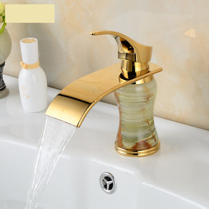 New Fashion Bathroom Waterfall Basin Tap Golden Ceramic Basin Faucet