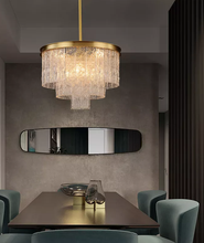Lade das Bild in den Galerie-Viewer, Home Decor Designer Art Glass Sheet Brass Copper Postmodern Contemporary Chandelier Pendant Lamp For Living Room
