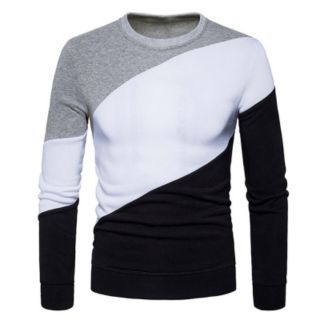 Mens Pullover Sweatshirt Sweater Color Block Panel Pullover Sweatshirt