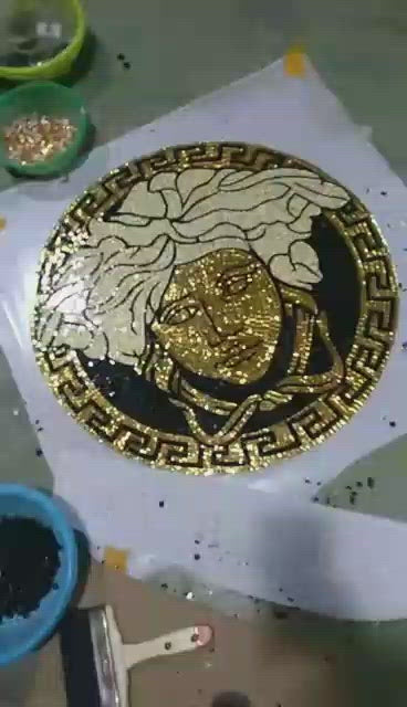 Mosaic Glass Granule Versace Round Wall Dubai Glass Tiles 75cm diameter Handmade 100%