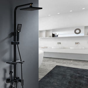 Head Square Set Matt Rain Shower Black Set