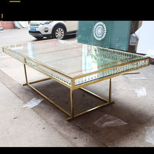 Загрузить изображение в средство просмотра галереи, Luxury stainless steel frame glass wedding mirror dining rectangle italian dining table for events
