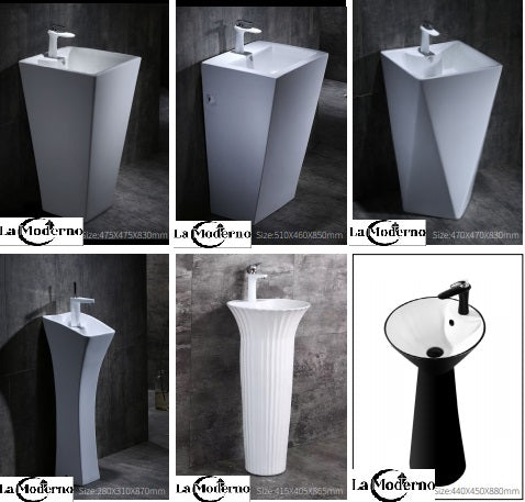La Moderno Fine Porcelain Pedestal Basins Smooth Sculptural Designs