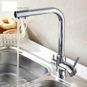 Brass Single Handle European Gold 3 Way Kitchen Faucet