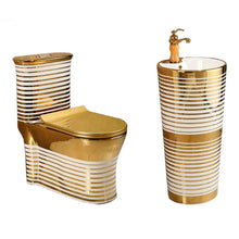 Cargar imagen en el visor de la galería, Newest Design Royal Style Bathroom Toilets Luxury Gold Color Custom Toilets Set Wash Basin With Pedestal
