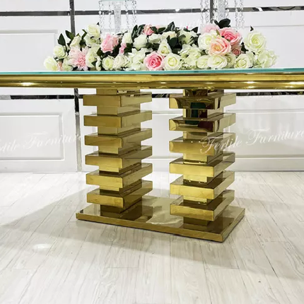 White Tempered Glass Top Metal Sweetheart Royal Design Dining Table Sets