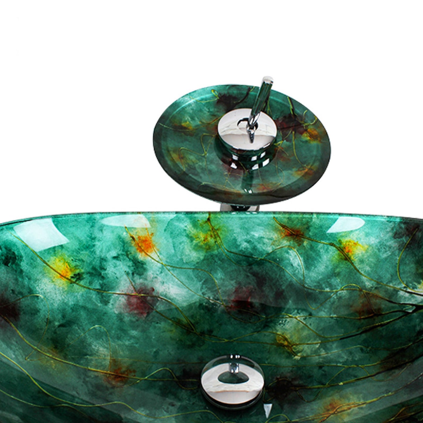 Green Bathroom Boat Shaped Tempered Glass Vessel Sink Bathroom Sanitary Ware with  Faucet and Pop Up Drainer Included