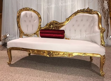 Cargar imagen en el visor de la galería, Royal Wedding Decor Chaise Lounge Wooden Bride Groom Sofa
