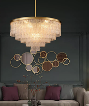 Charger l&#39;image dans la galerie, Home Decor Designer Art Glass Sheet Brass Copper Postmodern Contemporary Chandelier Pendant Lamp For Living Room

