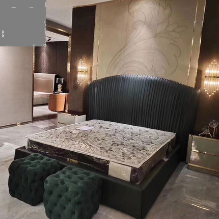 Luxury Italian Bedframe Thailand Solid Wood Big Headboard Velvet Bed Kind/Queen Size Customize Color