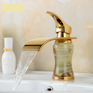 New Fashion Bathroom Waterfall Basin Tap Golden Ceramic Basin Faucet