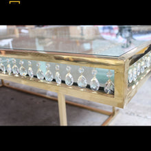 Load image into Gallery viewer, Luxury stainless steel frame glass wedding mirror dining rectangle italian dining table for events
