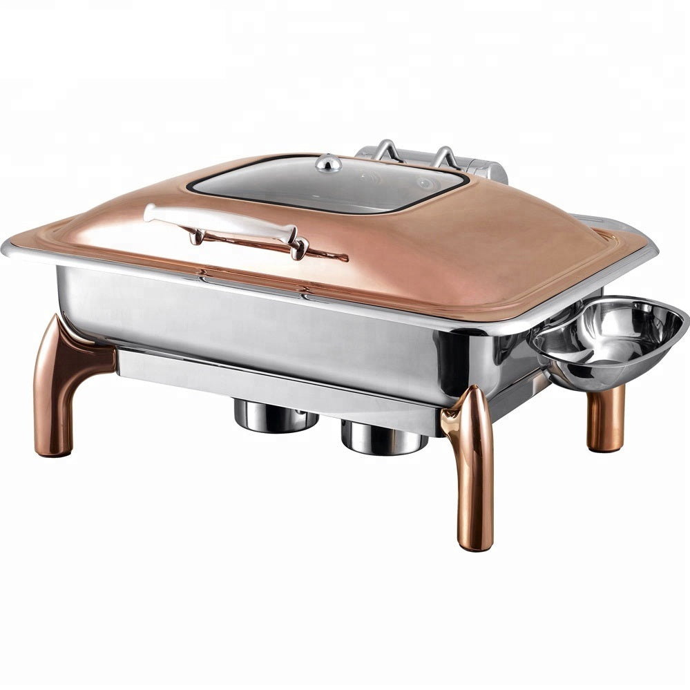 Hotpot buffet server keep food warming rose gold brass copper chafing dish