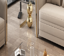 Загрузить изображение в средство просмотра галереи, Modern living room gold sliver metal stainless steel sofa glass bed set of 2 side table
