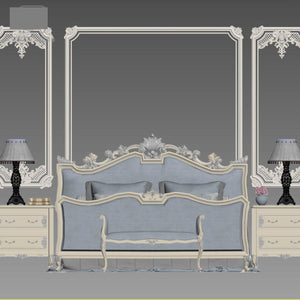 Classical style Bedroom Set 100%hand-carved wooden structure with velvet fabric upholstery