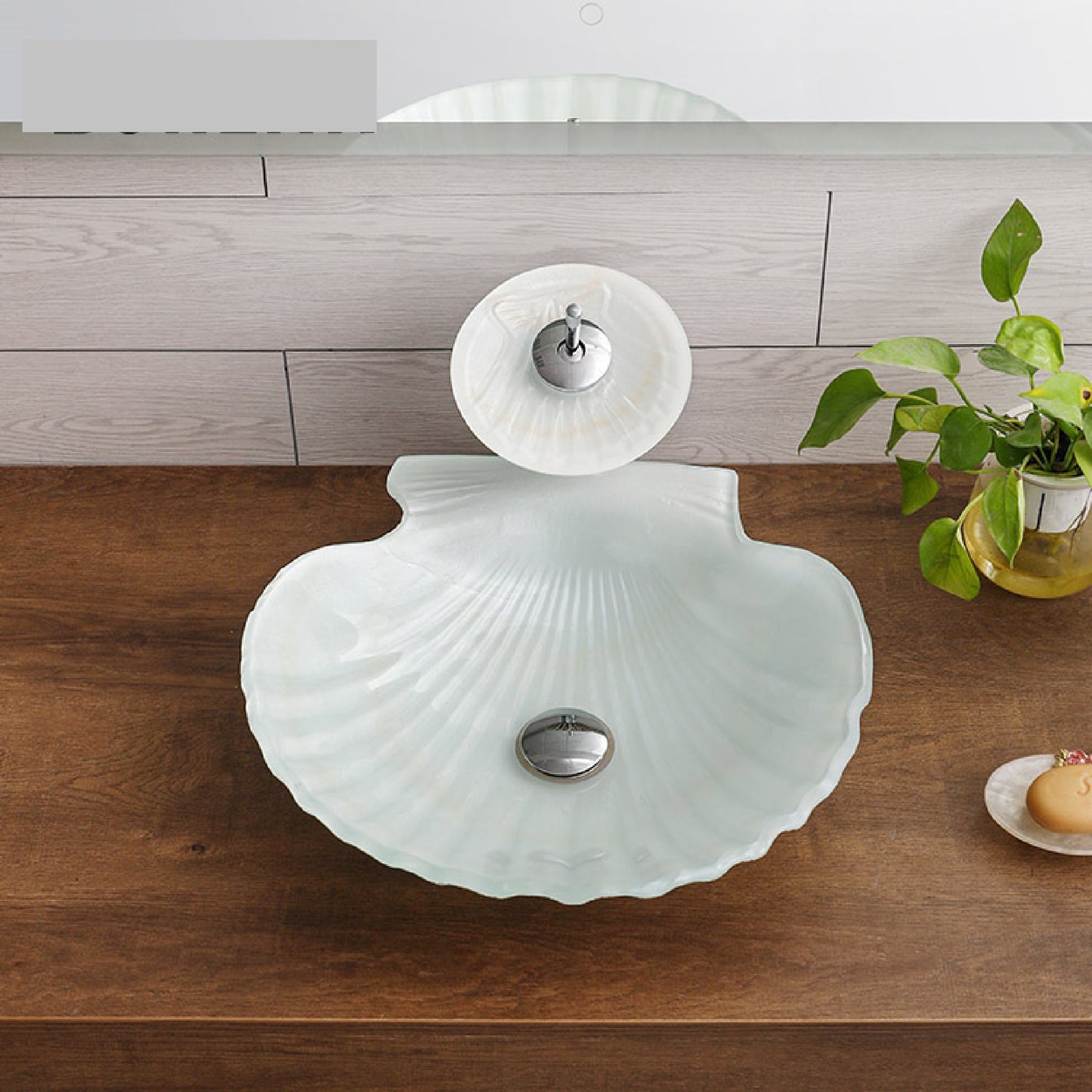 High Quality Custom White Shell Counter Top Solid Surface Bathroom Cabinet Basin Vanity Wash Basin Sink with Faucet and Pop Up Drainer Included