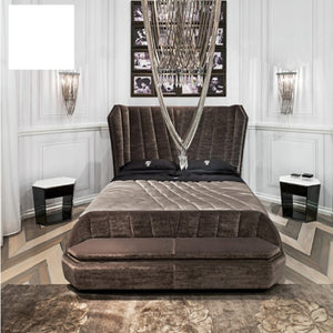 Modern style bed room furniture set big brown microfiber leather headboard bed diamond bed