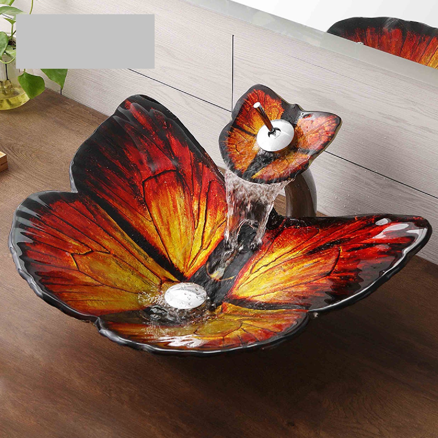 Table Top Butterfly Set Wash Basin Sink Countertop Blue with Faucet