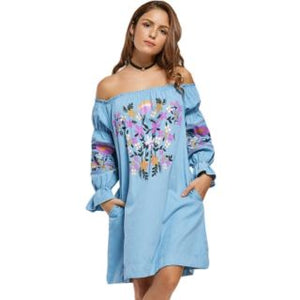 Women Dress Ladies Authentic Elegant Floral Print Off shoulder Shift Dress Casual Dresses