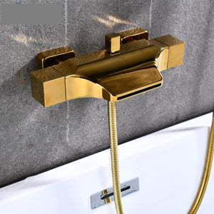 Bathroom Wall Mounted Bath Shower Faucets Set Double Handles Brass Gold Bathtub Faucets