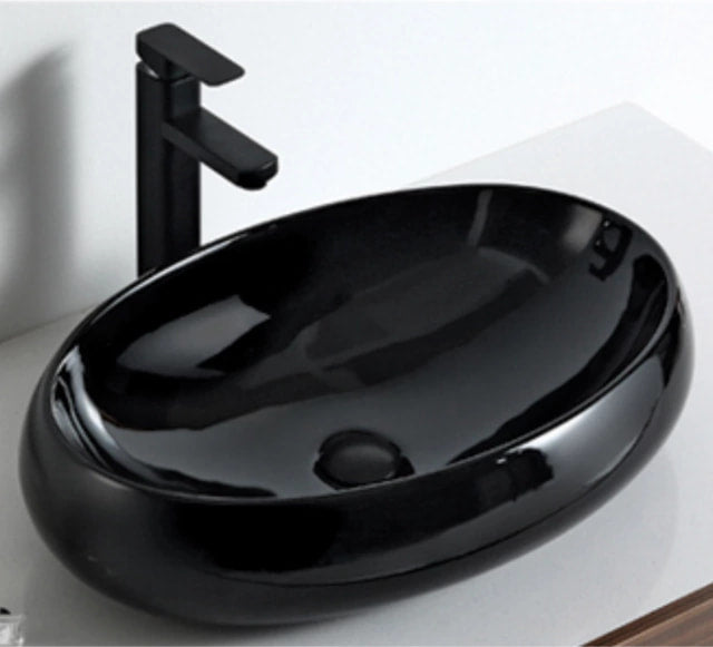 Elongated Oval Shape Black Porcelain bathroom accessories wash basin
