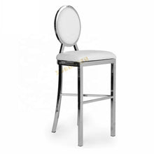 Load image into Gallery viewer, Modern hotel furniture factory stainless steel wedding chair high bar stool metal leather bar chair for sale
