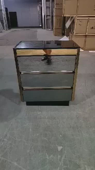 Luxury Stainless Steel Bedside table with 3 cabinets black and gold edition