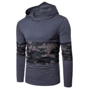 Mens Long sleeve Hooded Mesh Camouflage Panel T-shirt Pullover Hood Sweater